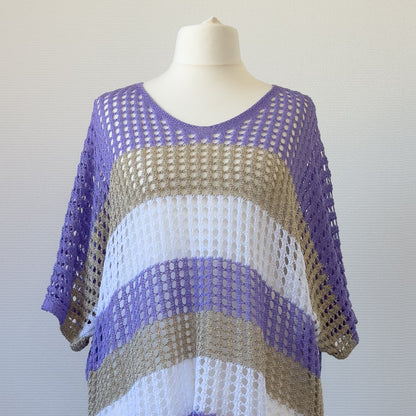PULL MAILLE AJOURÉE LILAS
