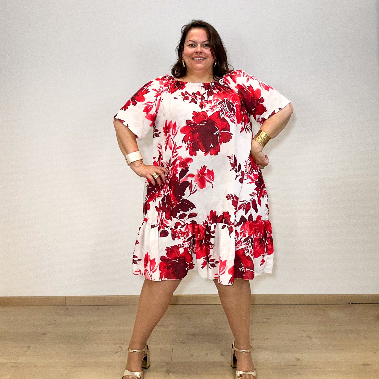 ROBE FEUILLAGE ROUGE