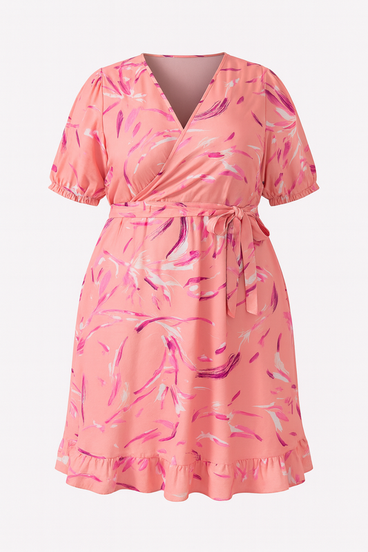 PINK BRUSH SURPLICE DRESS
