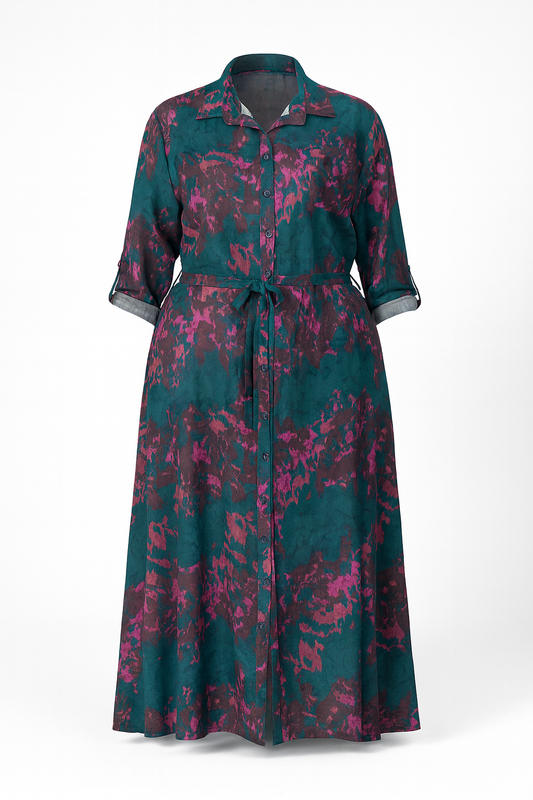 ROBE CHEMISE LONGUE IMPRIMÉ VERT