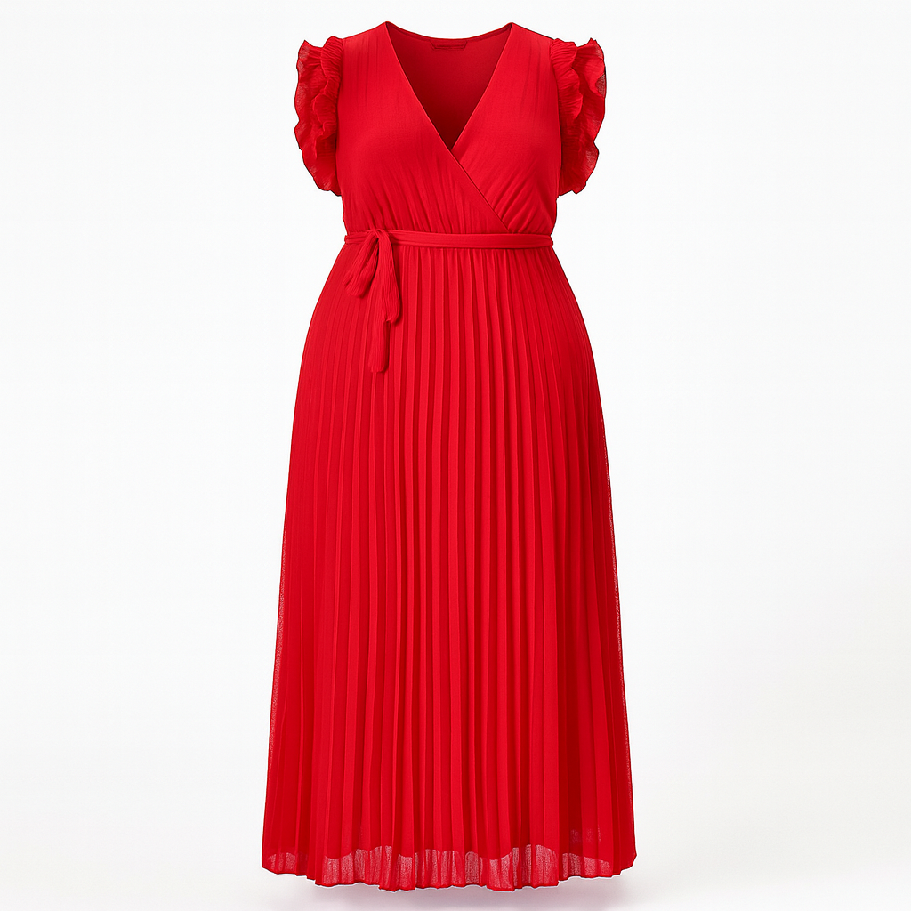 ROBE LONGUE PLISSÉE ROUGE