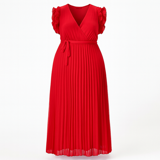 ROBE LONGUE PLISSÉE ROUGE