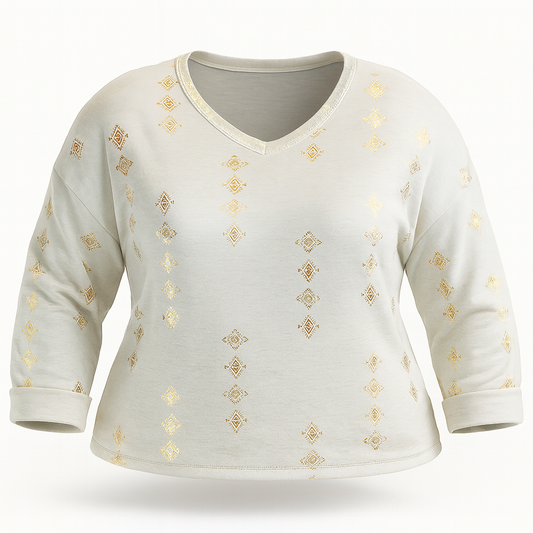 HAUT TAUPE ET DORÉ MOTIF ETHNIC