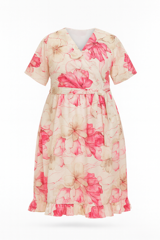 WATERCOLOR HOT PINK SURPLICE DRESS