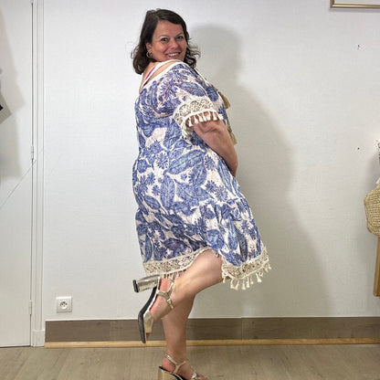 ROBE DENTELLE BRETELLE BLEUE
